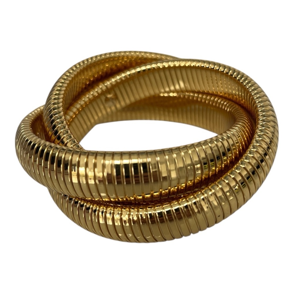 Chunky Tubogas Cobra Stretch Bracelet Gold Tone Triple Strand Serpenti NWOT - Picture 1 of 6